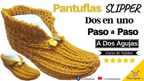 R Pido Y F Cil Tejidos A Dos Agujas Pantuflas Slipper A Agujas Con