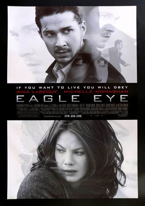 The Movie Eagle Eye Is Shown In Black And White With An Image Of Two People