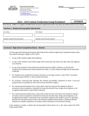 Fillable Online Wcupa 2014 2015 Custom Verification Group Worksheet