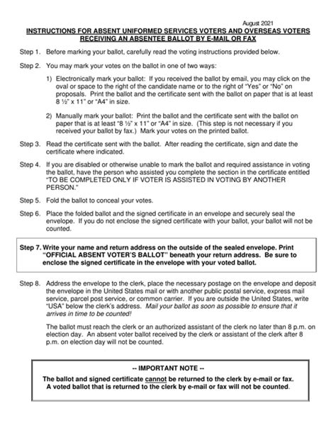 Michigan Instructions For Absent Uniformed Services Voters And Overseas