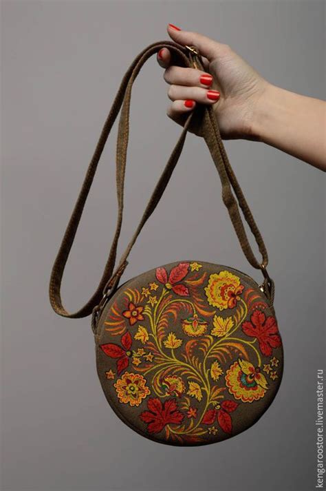 Круглая сумка на длинной ручке с росписью – купить на Ярмарке Мастеров ...
