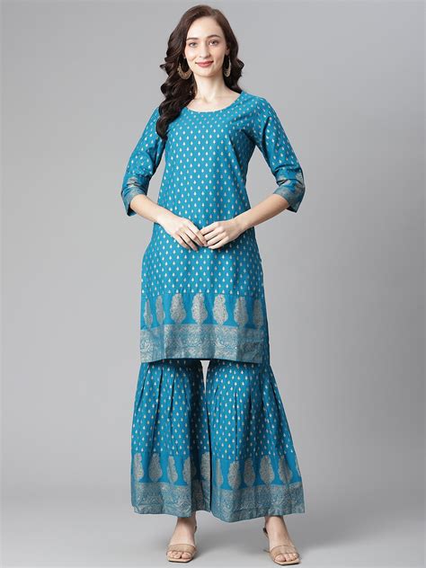 Buy Poshak Hub Women Turquoise Blue Ethnic Motifs Printed Regular Pure