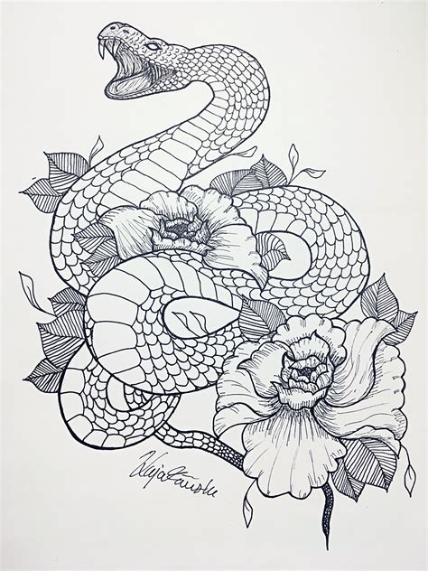 Fineline Snake And Flowers Flower Tattoo Drawings Snake Tattoo