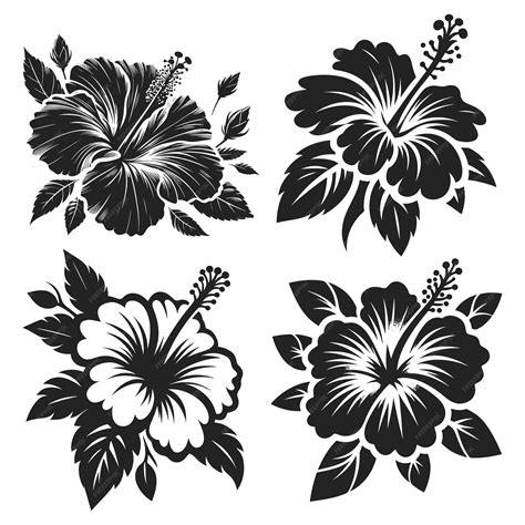 Vector Flower Icon Illustration Set Of Decorative Hibiscus Flower