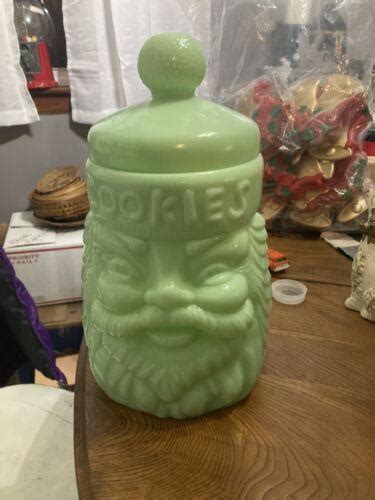 Jade Jadeite Santa Claus Cookie Jar Cracker Barrel Glass Christmas Rare
