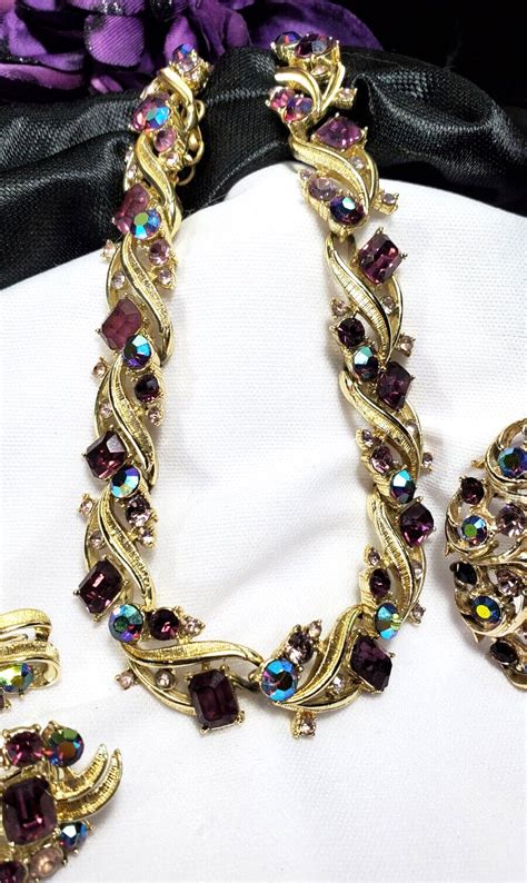 Vintage Coro Purple Amethyst Necklace And Earring Set Gem