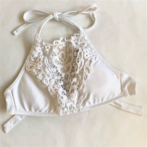 Becca White Crochet Bikini Top Bottom Gem