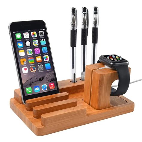 ALLOET Multifunction Wooden Charging Station Charger Dock Stand Holder ...