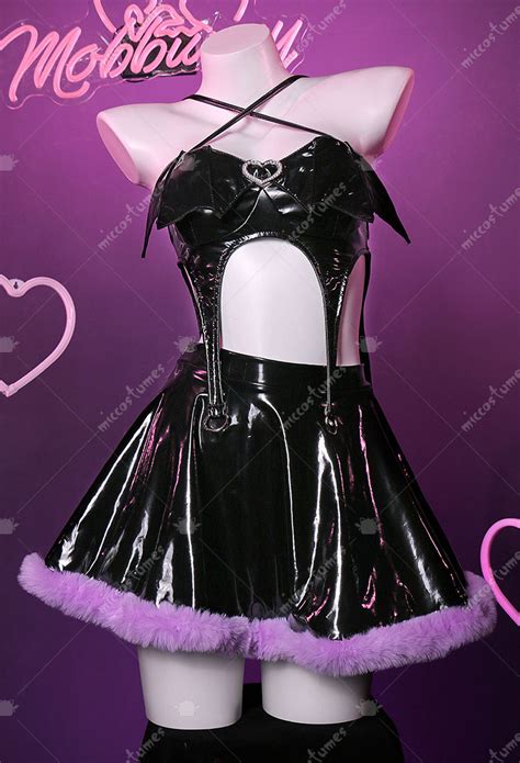 Halloween Gothic Sexy Lingerie Set Bat Wings Cutout Halter Bodysuit And Furry Skirt And Gloves