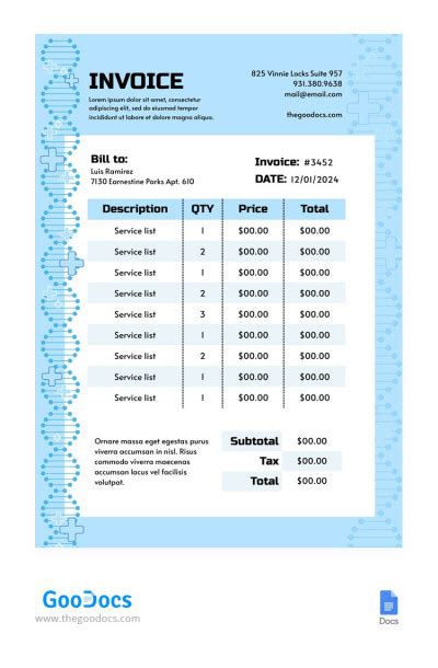 Dna Medical Invoice Template Thegoodocs