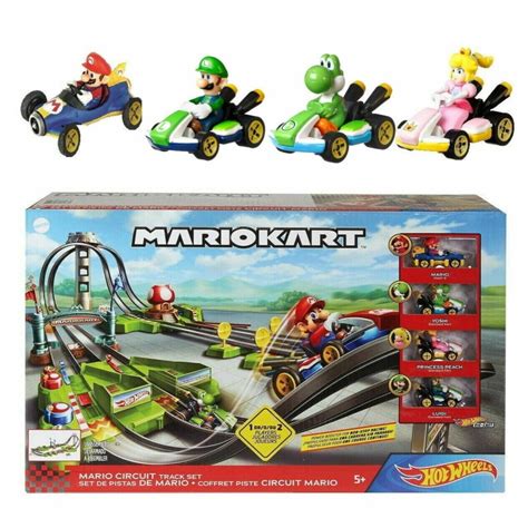 Hot Wheels Mario Circuit Track Set Mario Yoshi Princess Peach Luigi Kart Cars