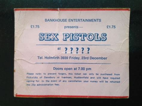 Popsike Sex Pistols Ivanhoes Huddersfield Xmas Day Original Ticket Coa Punk Auction Details