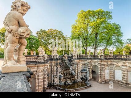 Nymph Bath Nymphenbad Fountain At Dresden Zwinger Palace With View At