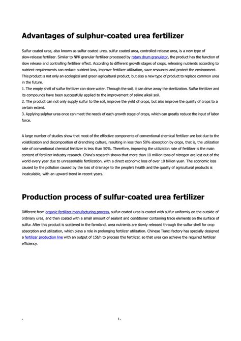 T H Sulfur Coated Urea Fertilizer Production Process And Analysis By