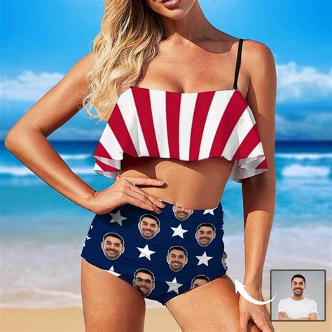 Custom Face Bathing Suit Personalized Us Flag Bikini With Etsy