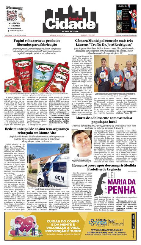 Edi O N De Abril De Jornal Cidade Sonho Monte Alto