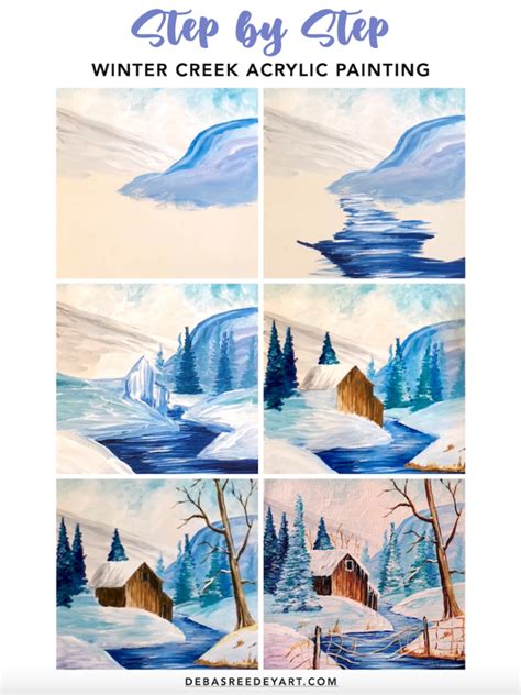 Easy Winter Creek Acrylic Painting Step By Step For Beginners