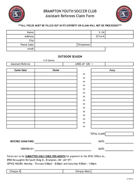 Fillable Online Claim Form Assistant Referee Fees Feb Xls