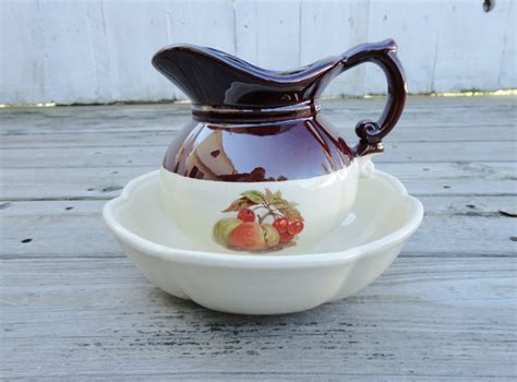 Vintage Mccoy Pitcher And Basin Harvest Fruit Design Mccoy Pottery