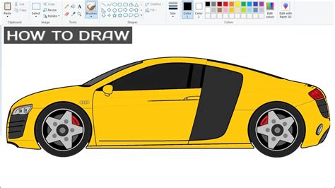 How To Draw Audi R8 Car Using Microsoft Paint Car Drawing Tutorial