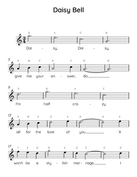 Daisy Bell Easy Piano Sheet Music