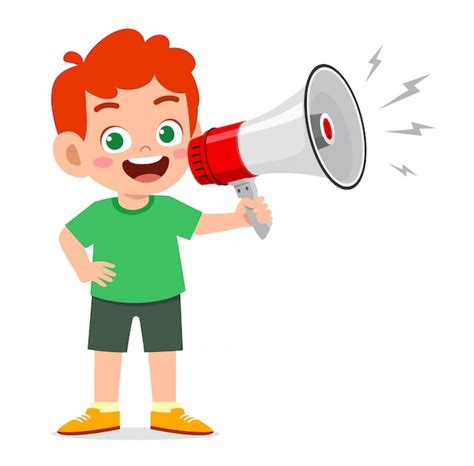 Premium Vector Happy Cute Little Kid Boy Holding Megaphone