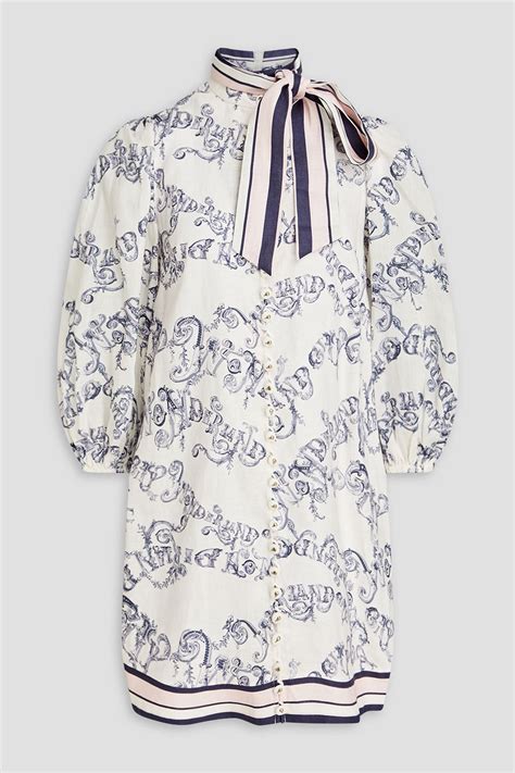 ZIMMERMANN Pussy Bow Printed Linen Mini Dress THE OUTNET