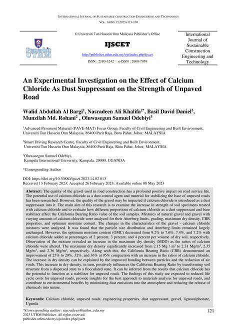 Pdf An Experimental Investigation On The Effect Of Calcium Chloride