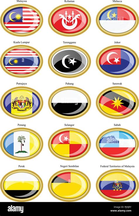 Set Of Icons Flags Of The Malaysian States Stock Vector Image Art