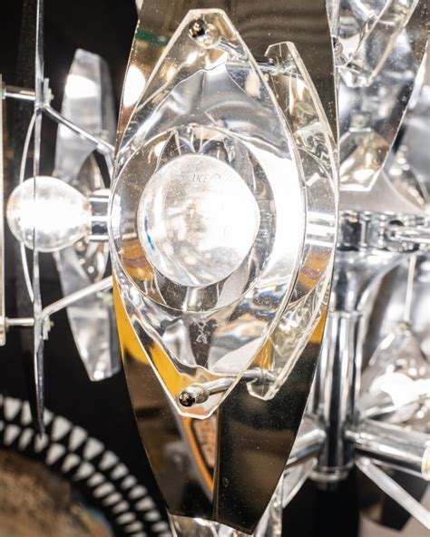 Italian Mid Century Chrome And Glass Lens Chandelier By Gaetano