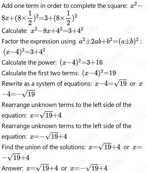 Solved Solve X2 8x3 By Completing The Square Which Is The Solution