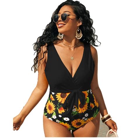 2024 V Neck Tie Dyed Print Swimwear Plus Size One Piece Swimsuit Buy