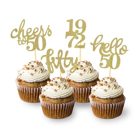 24 Pcs Gold Glitter 50th Birthday Cupcake Toppers - Celebrate Fifty