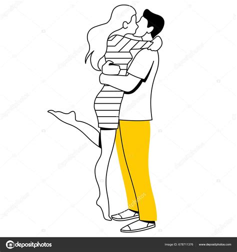 Vector Trend Linear Image Cute Couple Lovers Kissing Hugging Guy Stock Vector By ©nadiaconnor