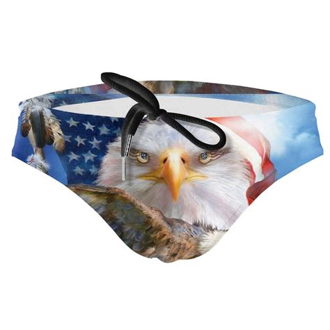 Men S Bald Eagle With American Flags Swimwear Sexy Bikini Swim Briefs Low Rise Swimsuits