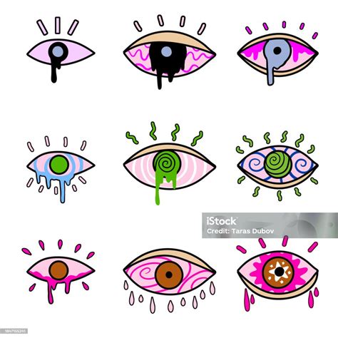 Groovy Eye Elements 70s Funky Sticker Stock Illustration Download Image Now 1960 1969 1970