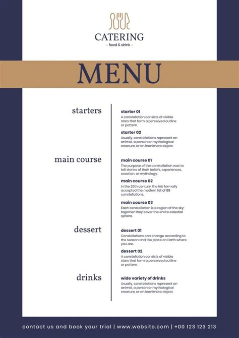 Free Minimalist Linear Catering Menu Template