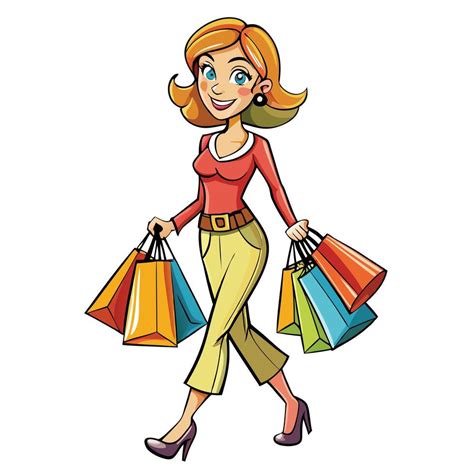 cartoon woman  shopping bags  vector art  vecteezy