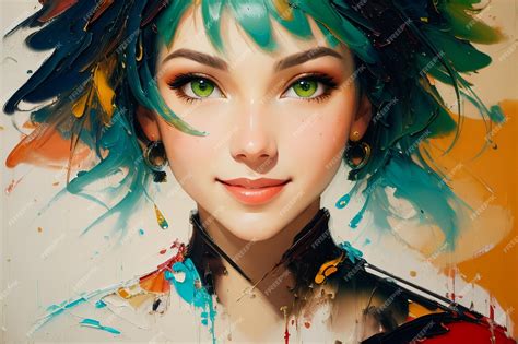 Premium Photo A Painting Of A Girl With Green Hair And Blue Hair