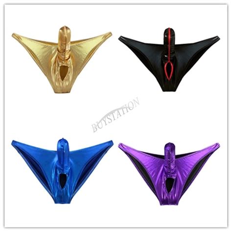 SEXY MÄNNER GLANZ Lackleder Bikini Slip Herrenunterwäsche mit Penishülle Dessous EUR