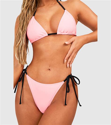 Buy Boohoo Pastel Triangle Tie Side Bikini Set In Pink Thstreet