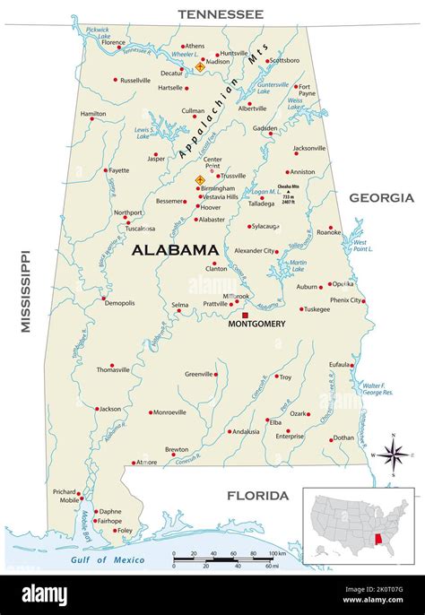 Highly Detailed Physical Map Of The Us State Of Alabama Stock Photo Alamy