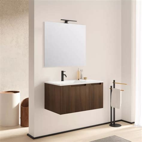 Mobile Da Bagno Cm Rovere Wenge Cannettato Con Specchio Konai