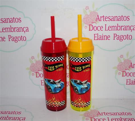 Copo Long Drink C Canudo E Tampa Hot Wheels Elo7