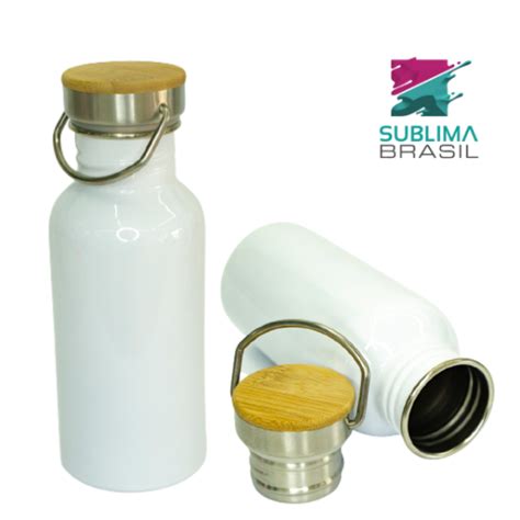 GARRAFA AÇO INOX TAMPA BAMBU BRANCO 500 ML LIVE Sublima Brasil