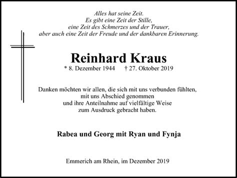 Traueranzeigen Von Reinhard Kraus Trauer In NRW De