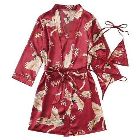 Robe De Chambre Satin Soiepour Femme Chemise De Nuit Lingerie De Nuit Sexy Mauve Mauve