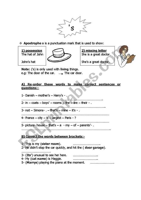 English Worksheets Apostrophe S