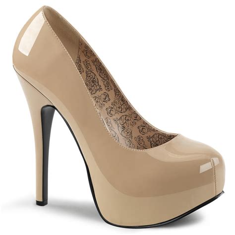 Chaussure burlesque nude vernis talon haut et plateforme cachée grande taille