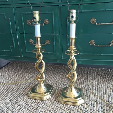 Antique 3 Way Brass Barley Twist Candlestick Open Spiral Helix Table Lamps A Pair Chairish